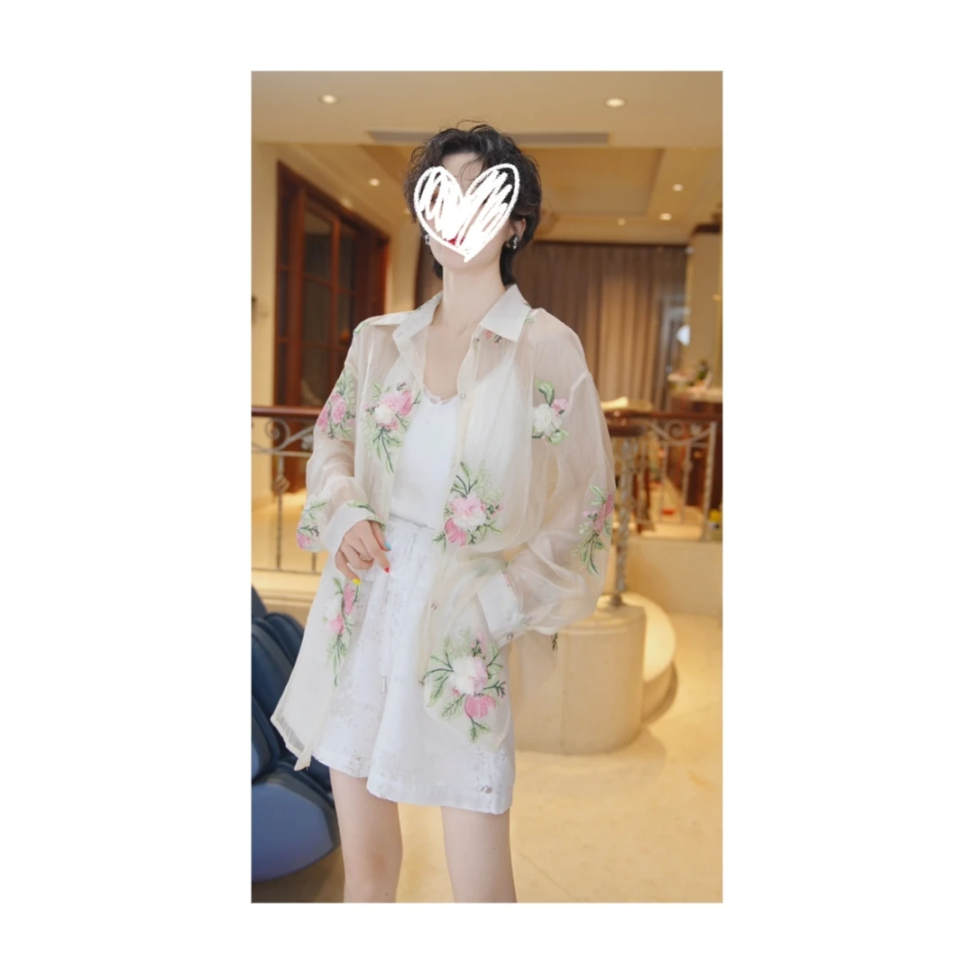 26113198【盛放】手工花朵显瘦高级衬衣防晒上衣