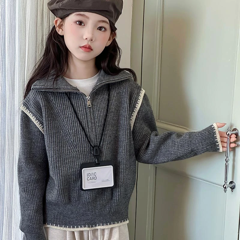 女童毛衣秋冬2025新款儿童套头针织衫中大童女孩洋气加厚打底上衣