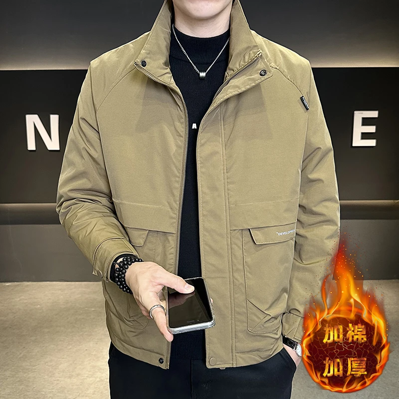 【秋冬加棉】男士工装立领夹克外套加厚棉服防风保暖冲锋上衣