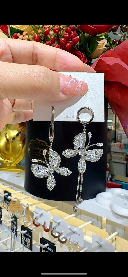 非金属合成锆石耳饰 AB款蝴蝶时尚高端耳饰