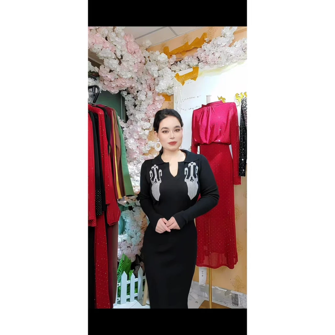 2502【包邮】民族风刺绣针织气质通勤女装连衣裙