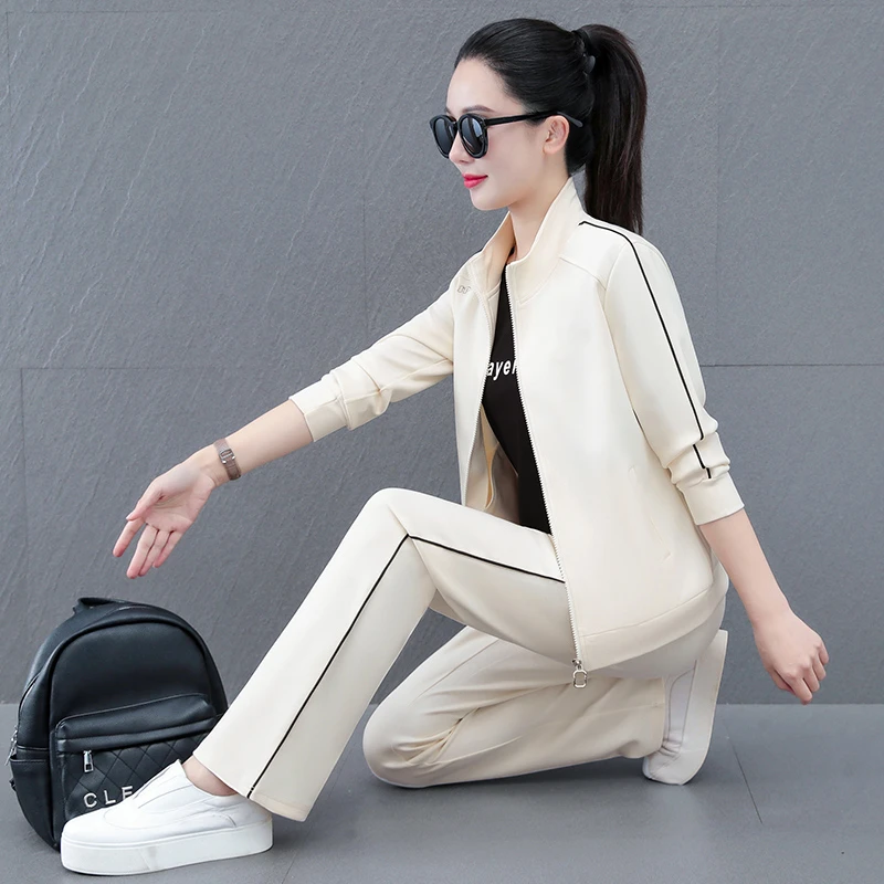 休闲运动服套装女春秋2025年新款洋气中年妈妈开衫立领卫衣两件套