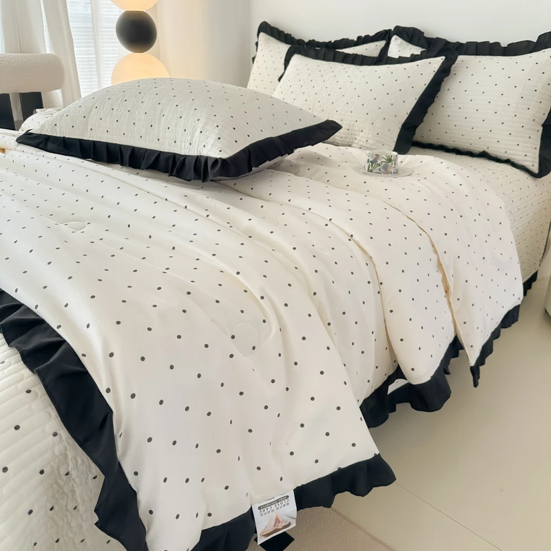 夏季法式夏被凉席四件套花边水洗棉纱床盖款可机洗凉被四件套