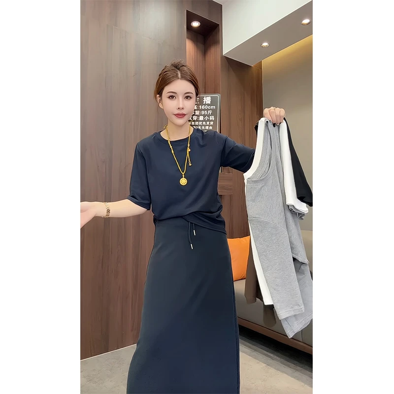 2025早秋新款纯色简约百搭圆领五分袖短袖t袖时尚休闲显瘦上衣女