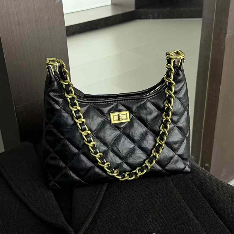 565901同丰方扣单肩包包新款菱格链条腋下包软皮大容量托特斜挎包