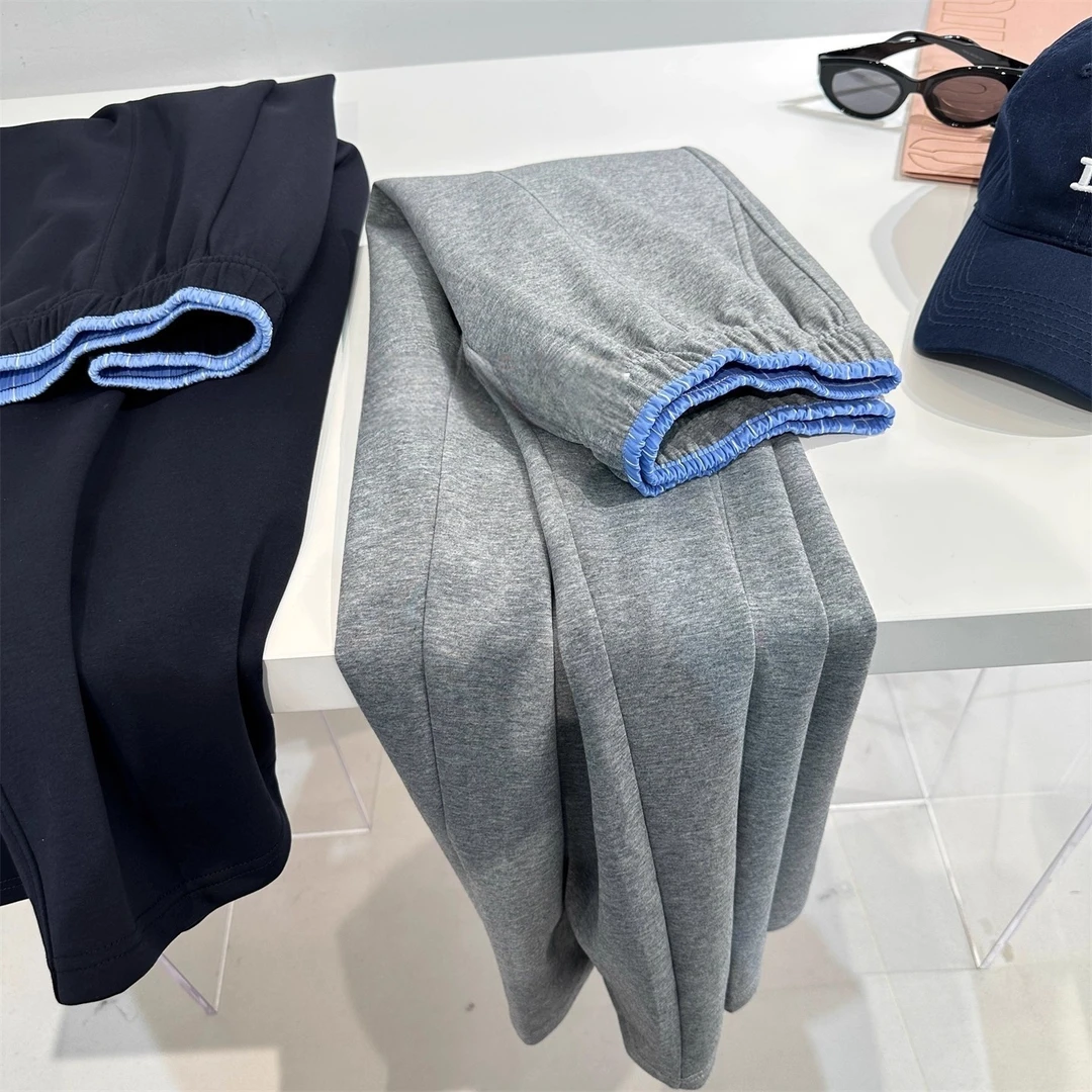 超大码300斤拼色腰头休闲卫裤男女秋季设计感高腰灰色阔腿直筒裤