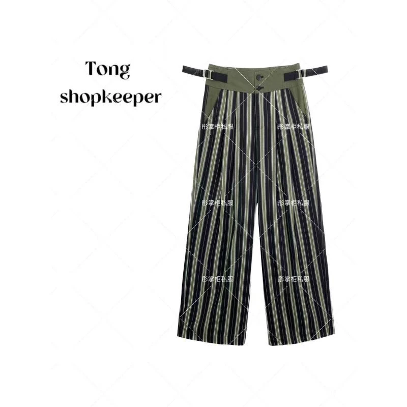 TT-QJ/彤掌柜1681860 2025小众腰头扣式设计师轻奢条纹撞色小裤