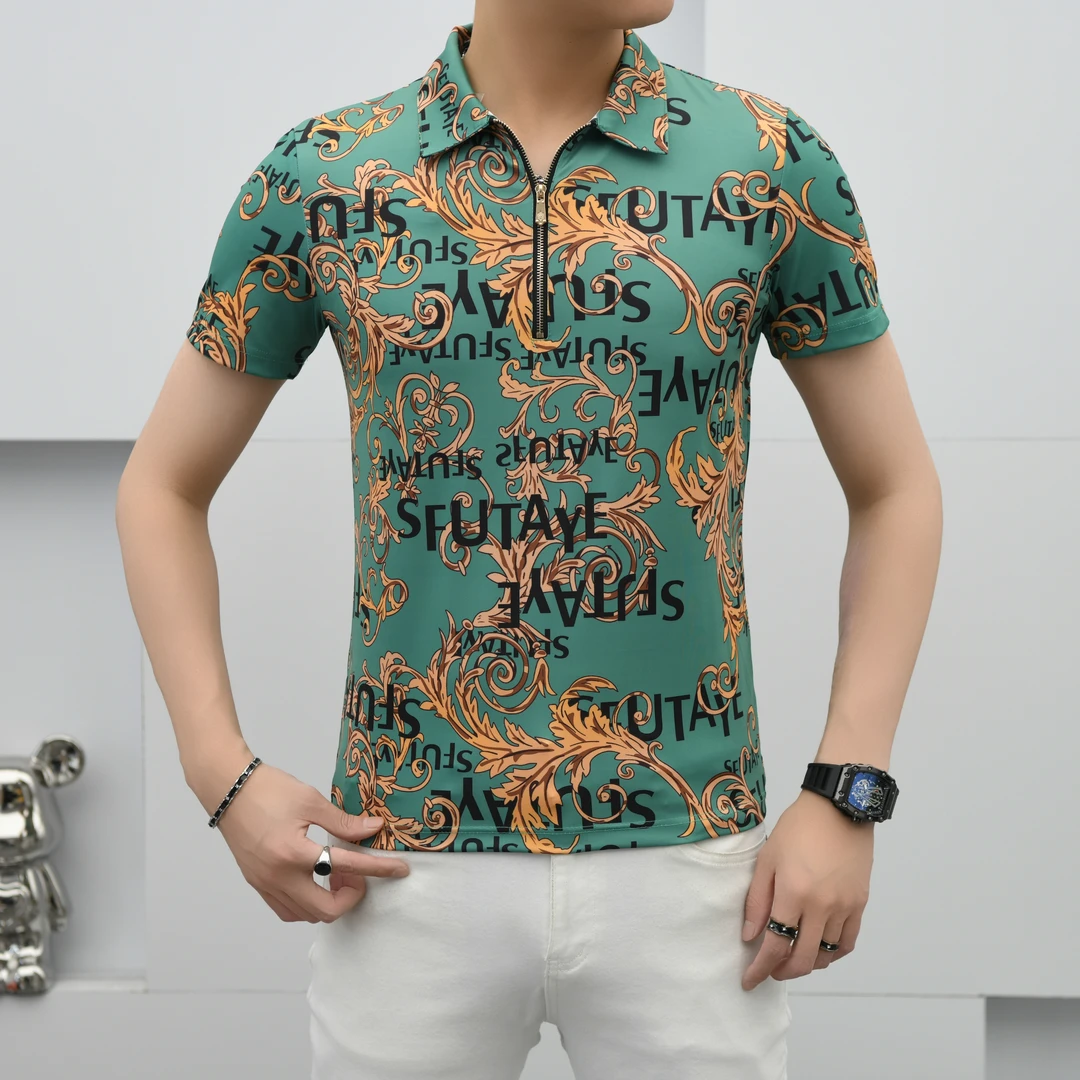 2025欧货男装时尚休闲夏季商务翻领轻奢百搭透气半袖潮流修身型