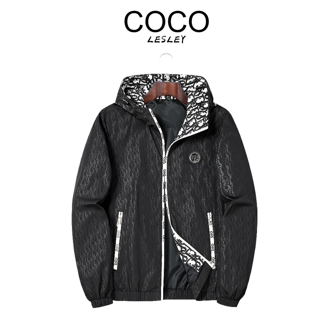 【COCO LESLEY】春秋季时尚休闲收口袖暗纹夹克连帽印花运动外套