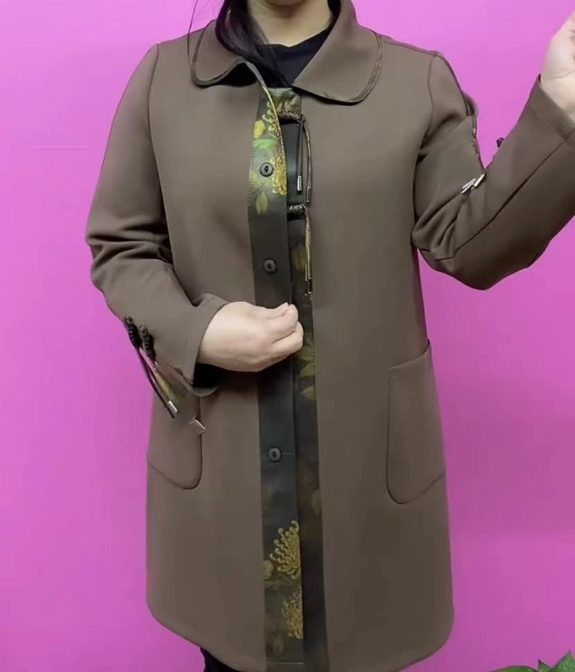 中老年女装春秋季新款高贵中长款妈妈风衣外套时尚气质开衫