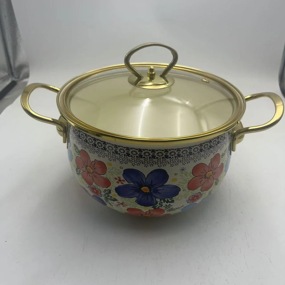 【盛夏】20cm土耳其汤锅，可视玻璃盖金色包边，设计师款，灶具通用