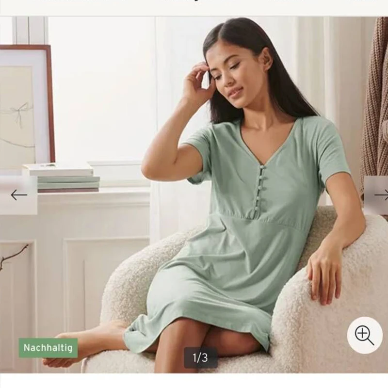 【大春子外贸原单】TCM莫代尔棉短袖睡裙宽松大码V领家居连衣裙