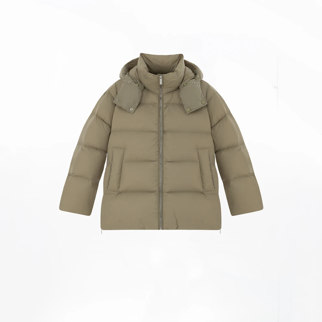 几里与麻 简约轻盈保暖立领连帽羽绒服 衣长70胸围132 2111750