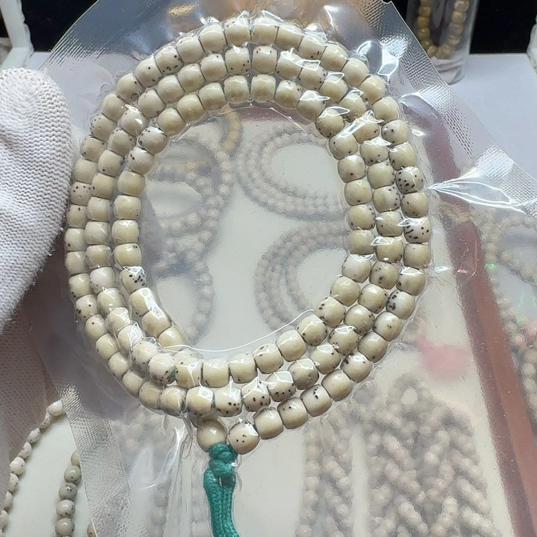 手串星月菩提石玉料6/5鼓珠无月瓷白料通体留白小细星多圈