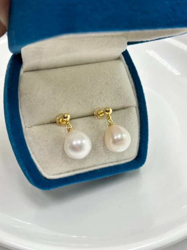 天然淡水无核珍珠11-12mm风在吹耳钉百搭简约气质R11