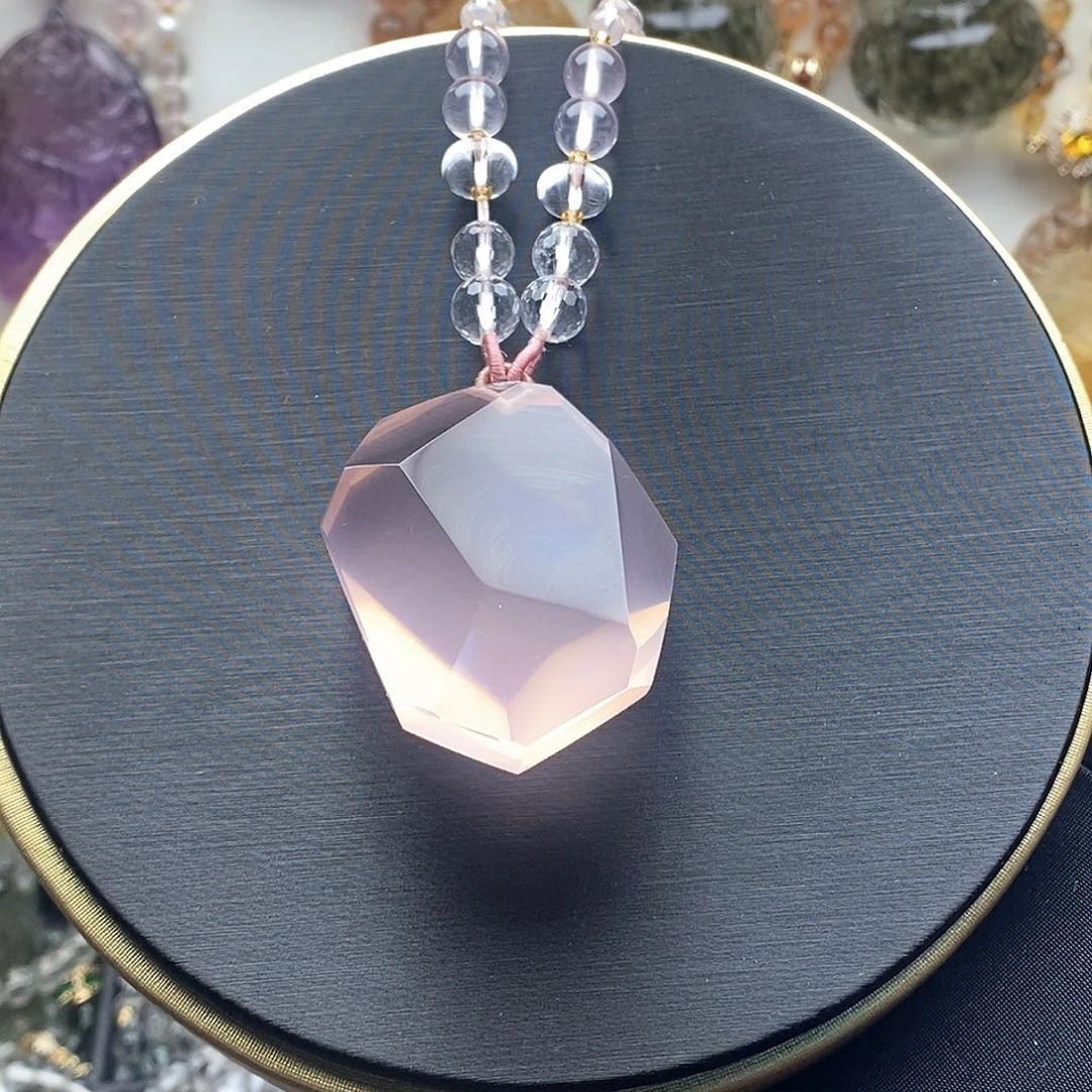 未镶嵌水晶颈饰粉水晶切面