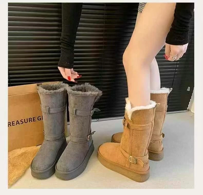时尚雪地靴雪地靴保暖时尚加厚百搭女款女鞋高筒韩版中筒