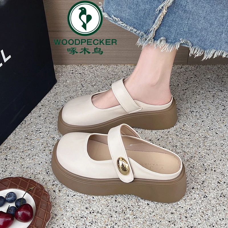 啄木鸟厚底包头拖鞋女夏外穿2025新款一脚蹬懒人半托单鞋玛丽珍鞋