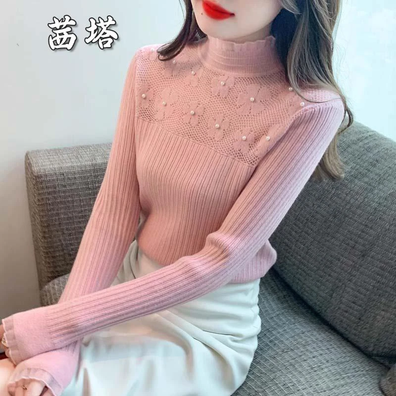 2025年冬季新款法式内搭修身半高领镂空打底衫百搭针织衫上衣女装