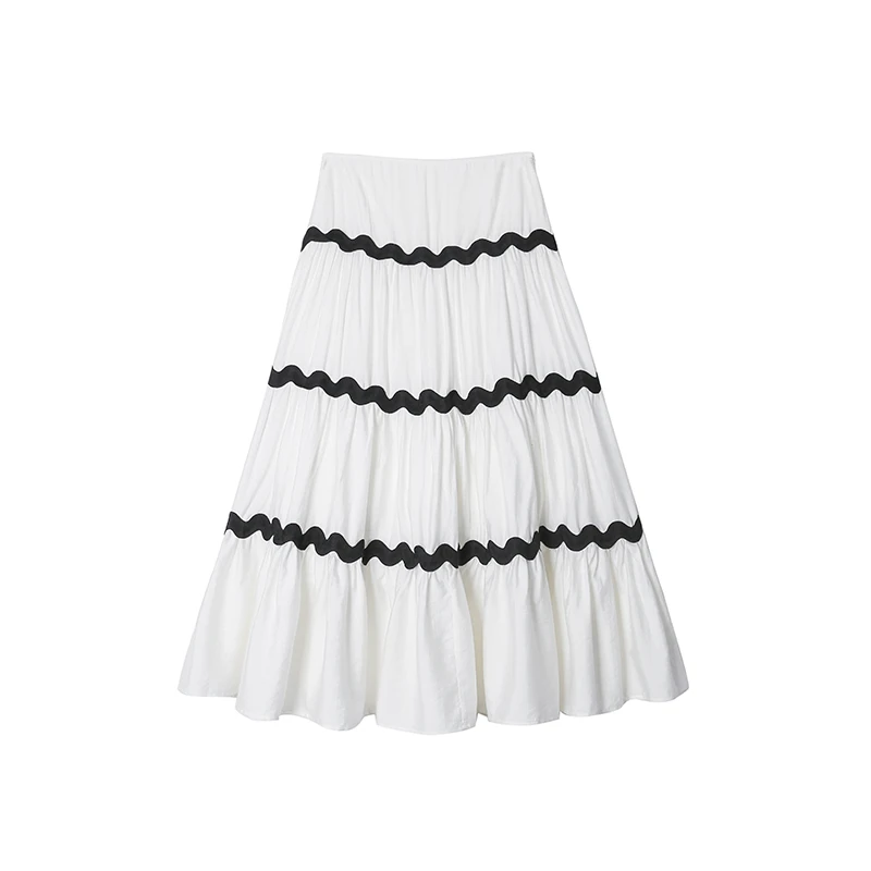 波浪花边伞裙长裙半身裙度假慵懒气质高级半身裙22272