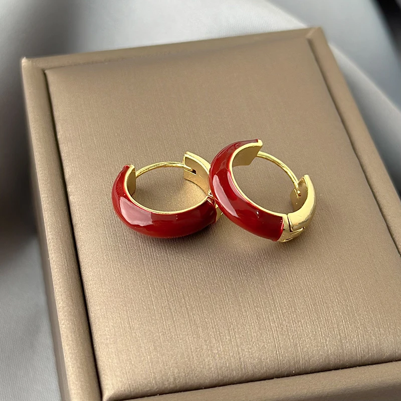 925银针 R110轻奢气质红色耳环2025新款爆款耳圈时尚百搭耳扣