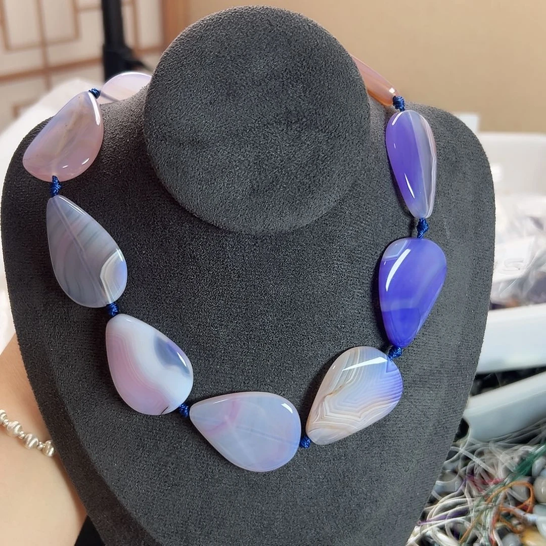 未镶嵌玛瑙/玉髓珠宝半成品a372 粉蓝水滴玛瑙30m