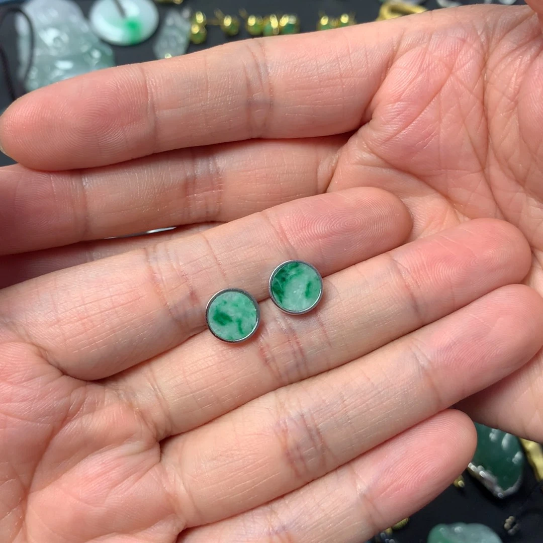 翡翠耳饰银S925镶嵌小耳钉