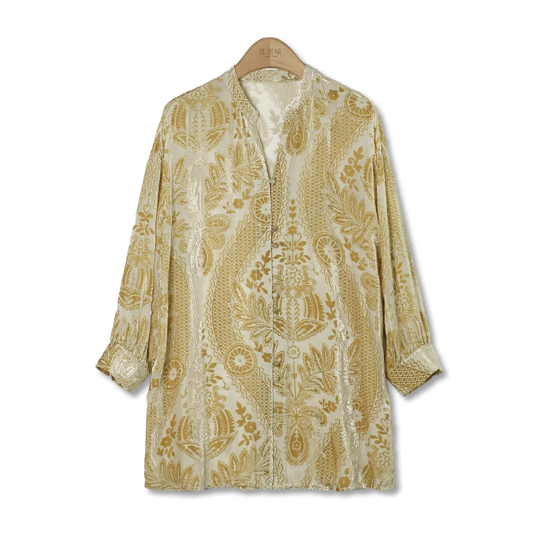 丝绒烂花绡上衣 新中式国风女装1b1161904