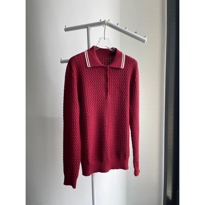 “翻领缪girl毛衣”薄款羊毛打底针织毛衣011655