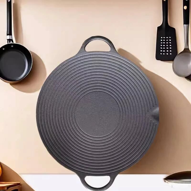 铸铁螺纹烤盘底锅韩式烧烤盘户外不粘煎盘烤肉无涂层铁板烧锅