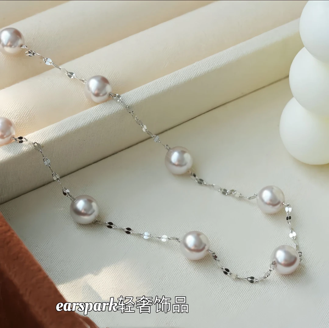 EarSpark 链子925银 【满天星】曼塔玫瑰紫色珠珠项链简约百搭时尚