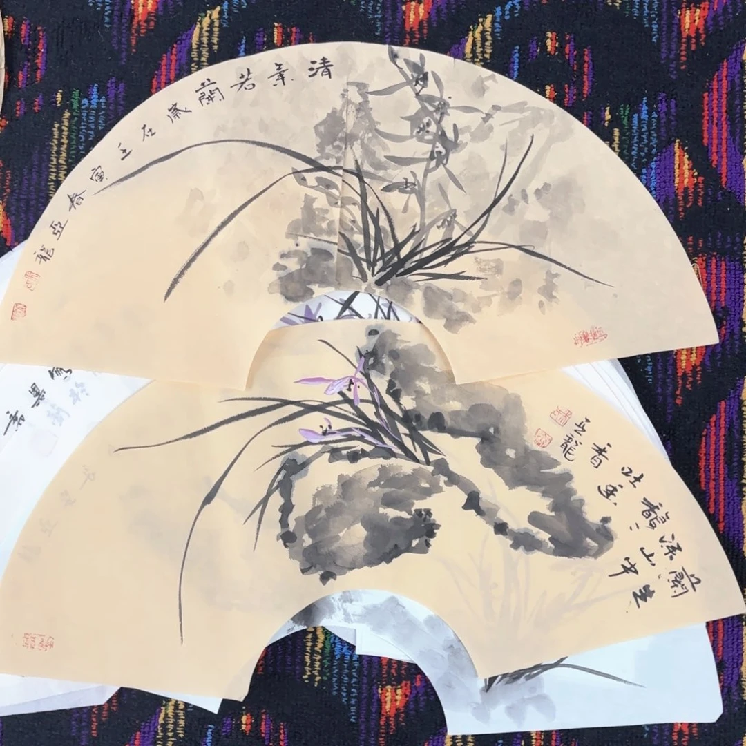 国画米亚龙两张扇面童