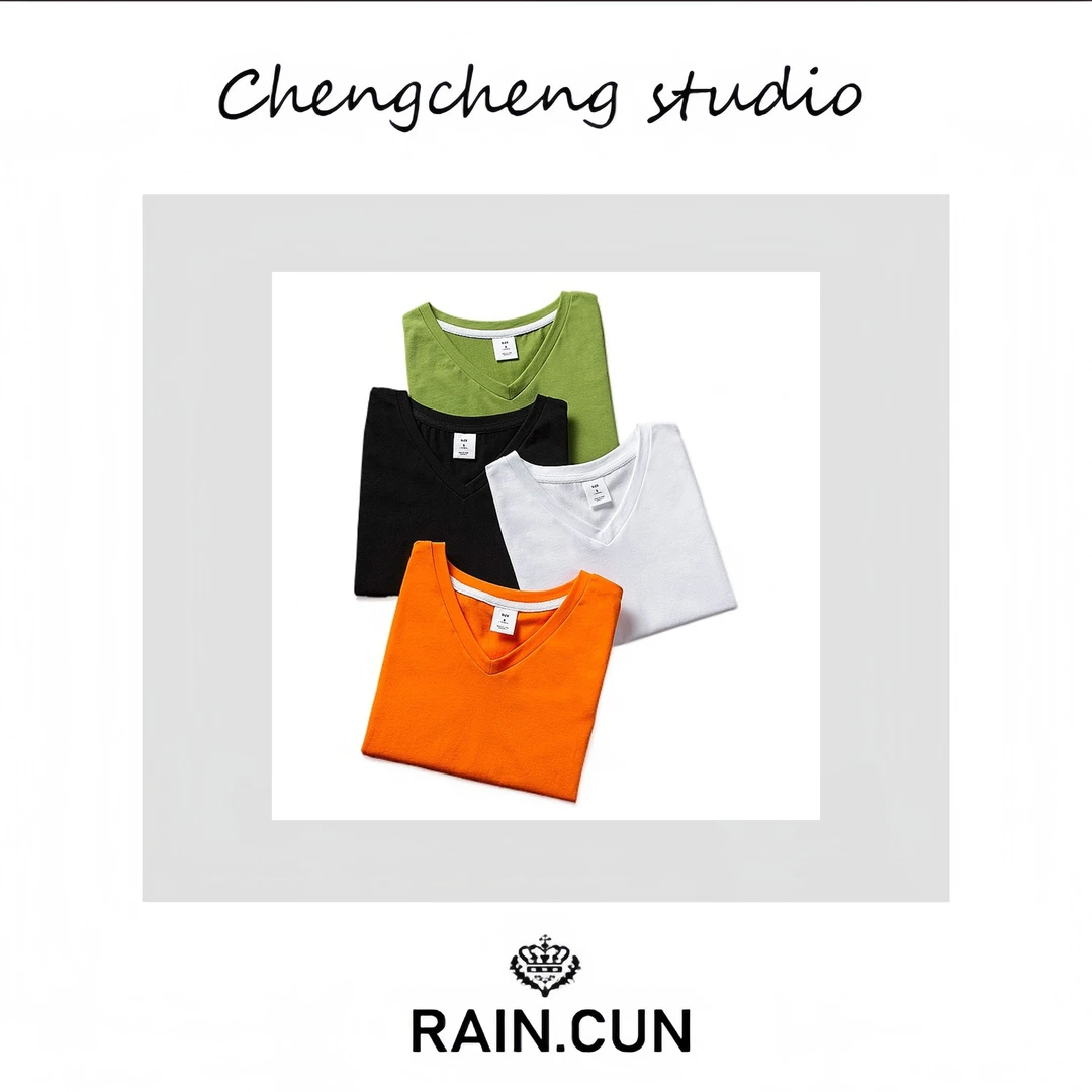 RAIN.CUN【巷音】2025夏季小个子短款T恤v领修身显瘦10367