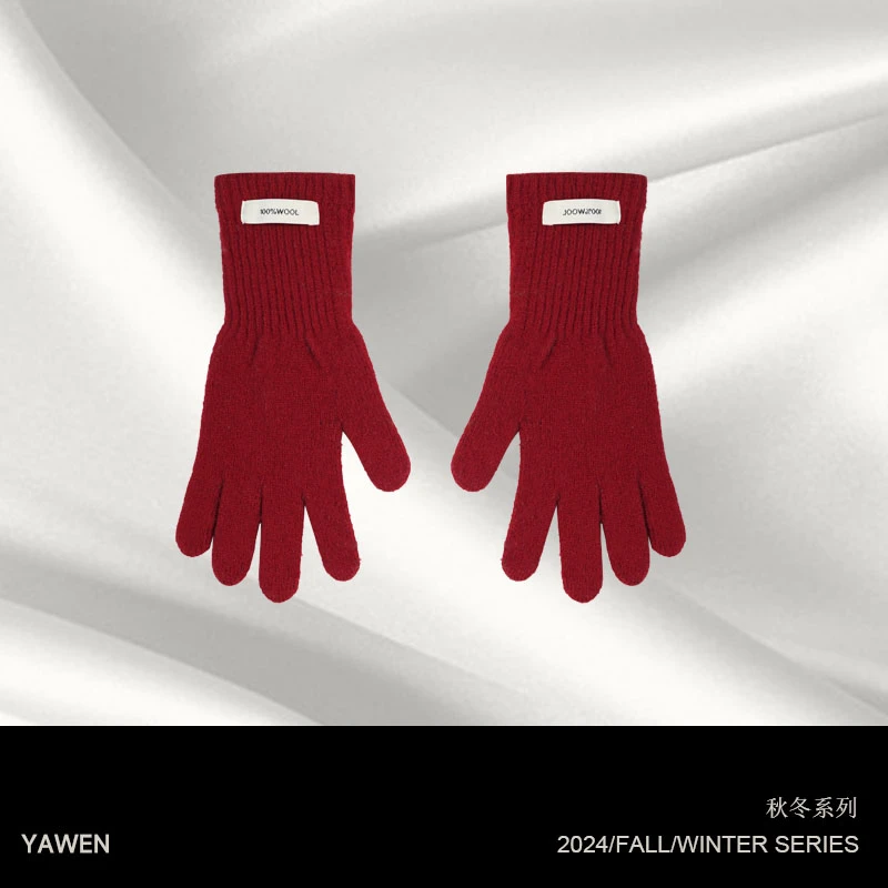 【雅雯专属】YM1007新年女士红色保暖羊毛针织手套