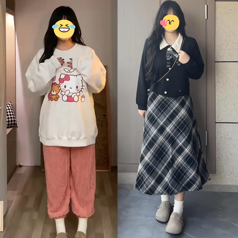 2025新款大码秋冬套装高级感撞色学院风针织毛衣格纹半身裙套装