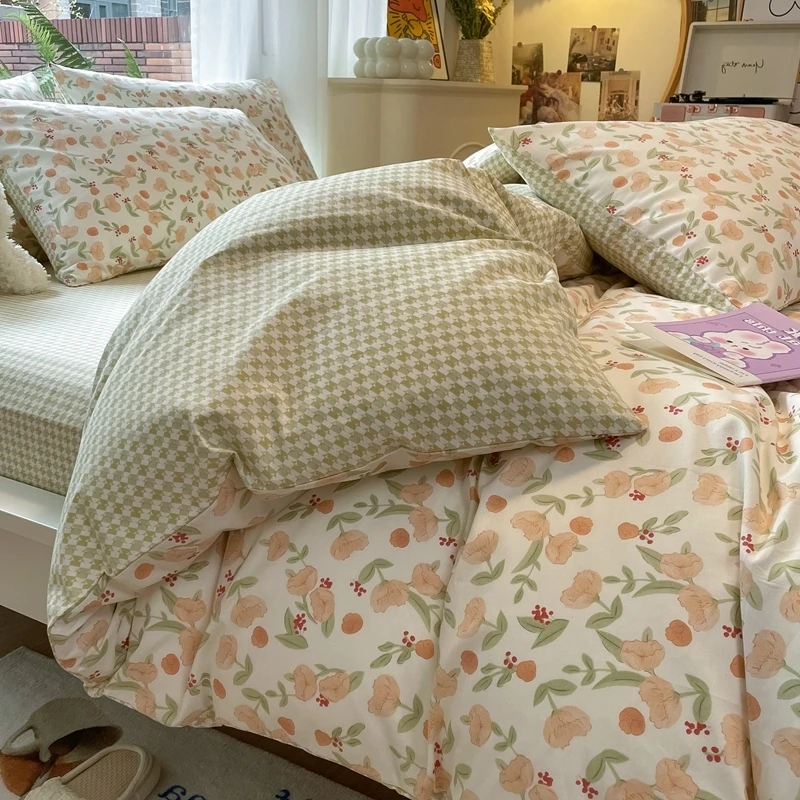 ins小清新床上四件套全棉小碎花2024新款简约床单被套床笠款