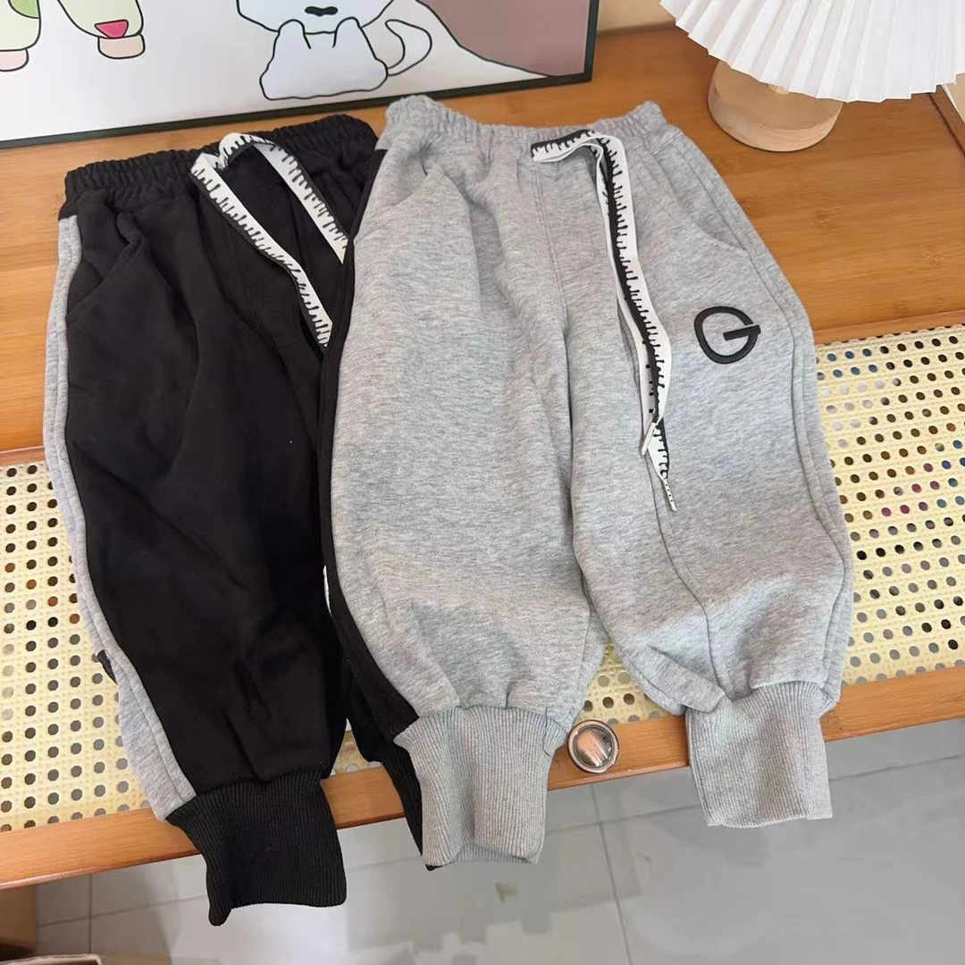 儿童高品质字母刺绣加绒加厚休闲卫裤