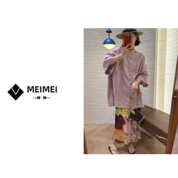 XMM.《系带大版亚麻短袖》夏季时尚百搭潮流洋气舒适亚麻-Hb6618727