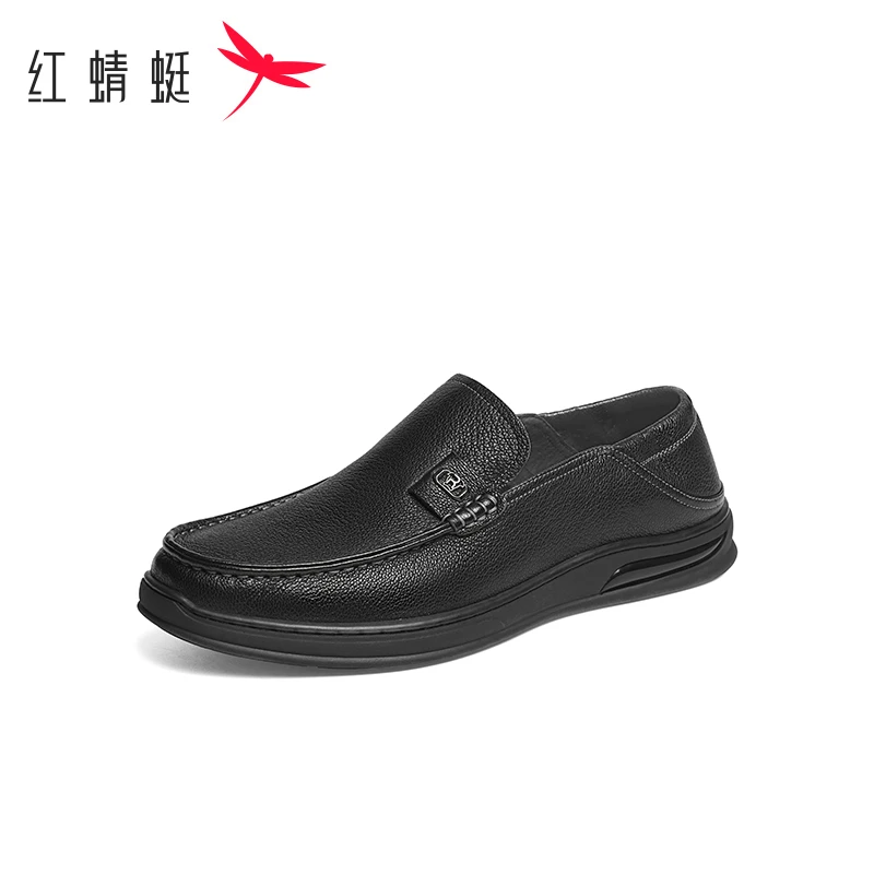 红蜻蜓休闲皮鞋2025春季新款男鞋羊皮舒适一脚蹬平底中老年爸爸鞋
