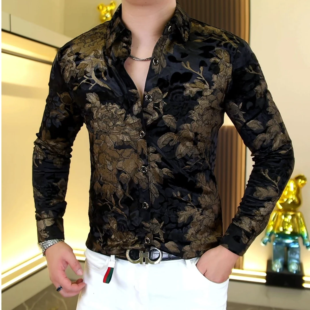 【阿东男装】25099男士秋季时尚高品质高弹修身潮流长袖衬衫