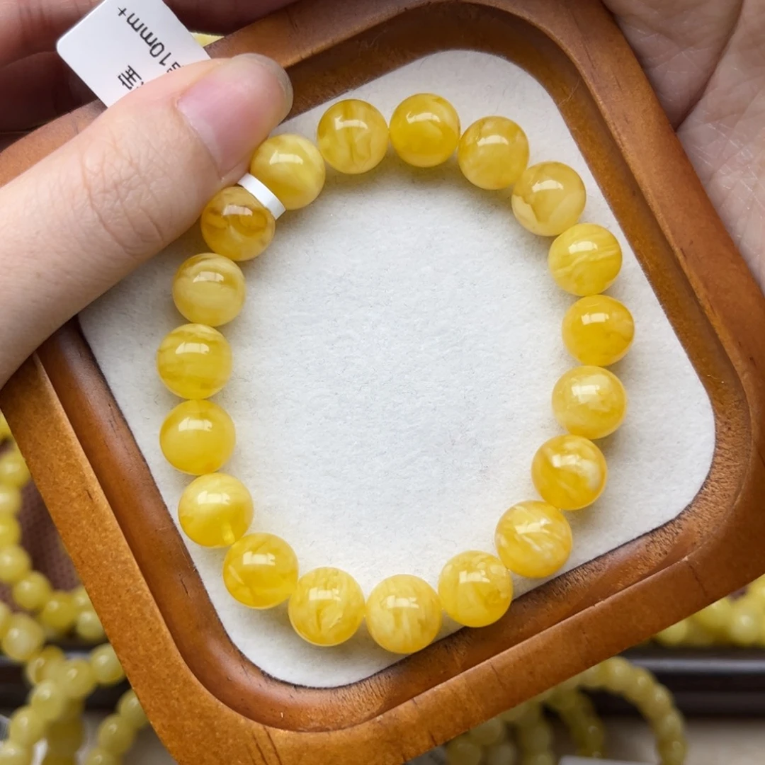 蜜蜡18K金镶嵌珠宝奇石10mm