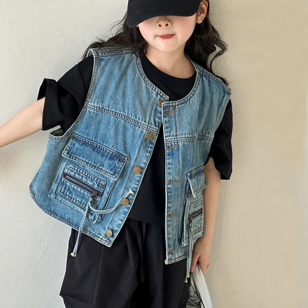 女童牛仔马甲2025新款秋装儿童装洋气时髦中大童牛仔背心坎肩外套