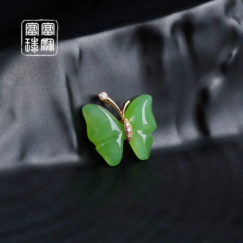 【景和蝶】富富珠宝 和田玉18k金百搭吊坠（天然珠宝多样性发）