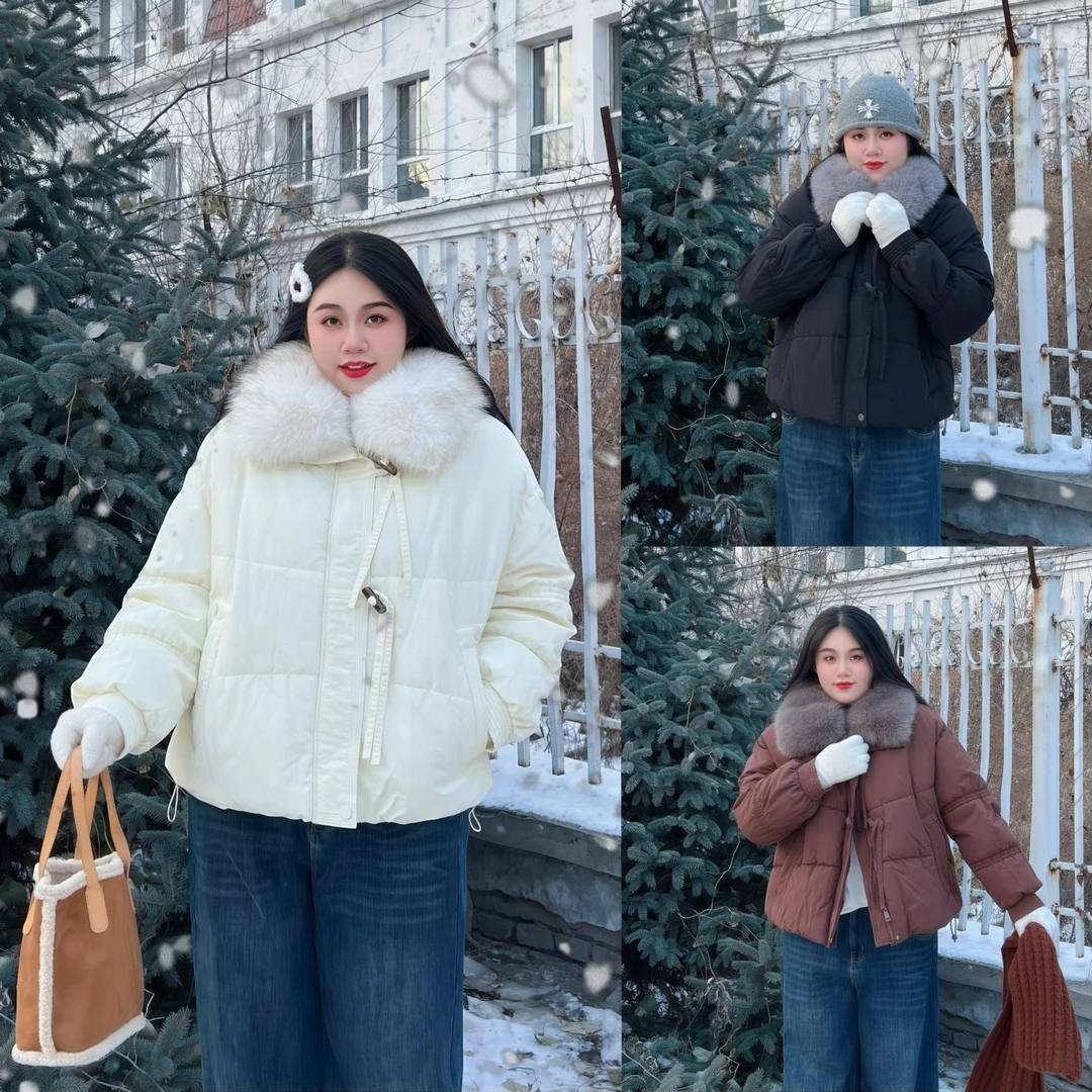 花契“微醺葡萄”大码女装冬季显瘦200斤胖mm毛茸茸御姐棉服13712-F