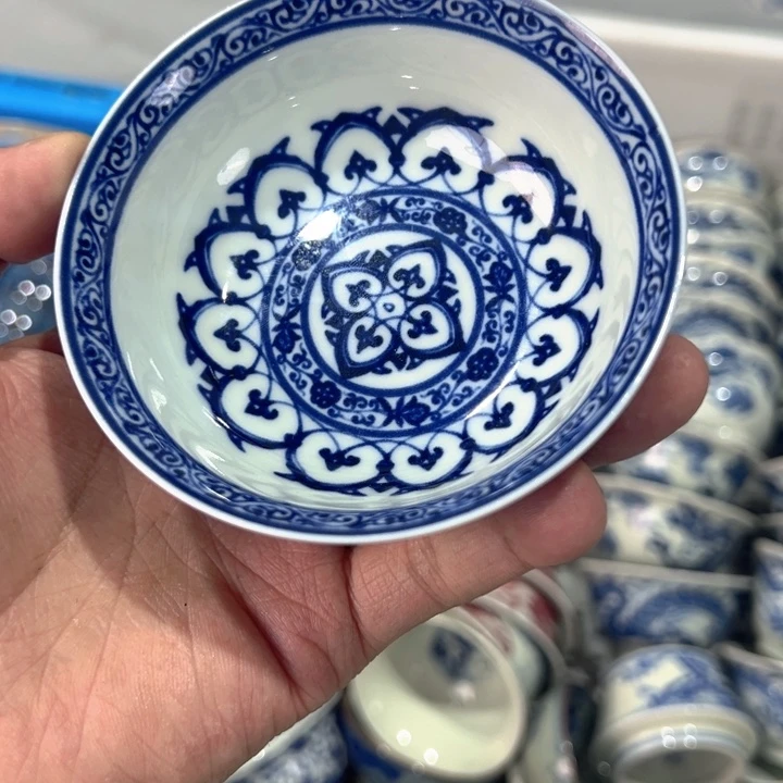 瓷片白青花宝相普洱杯全品