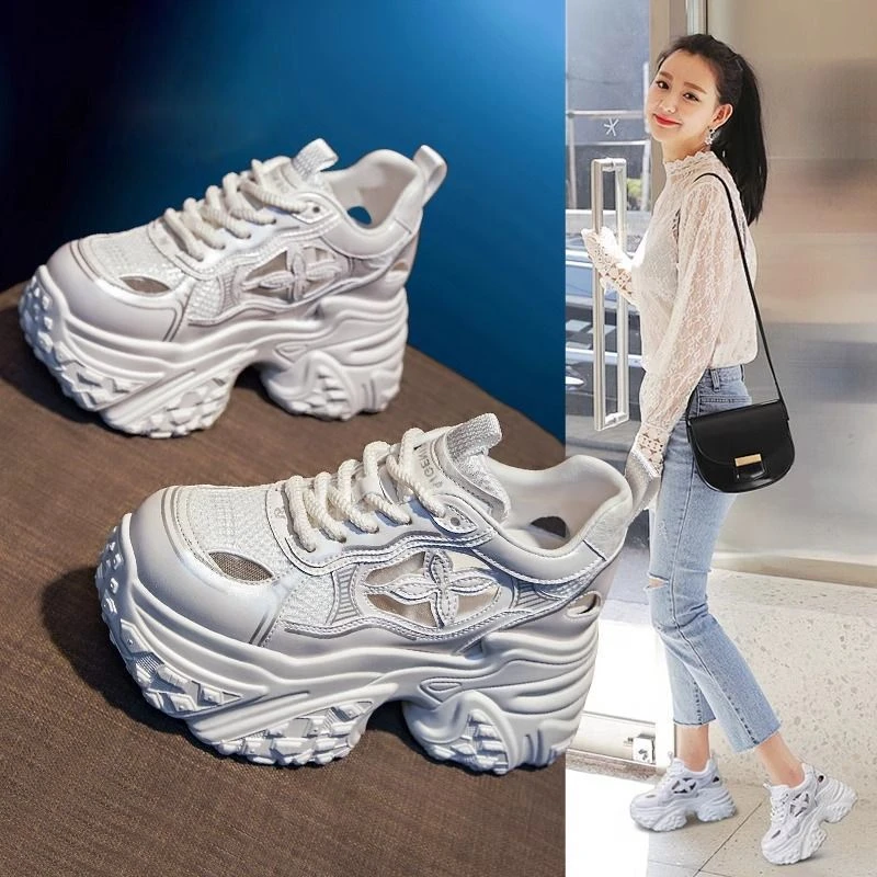 镂空爆款老爹鞋2025春夏季新款小个子厚底增高女鞋透气运动休闲鞋