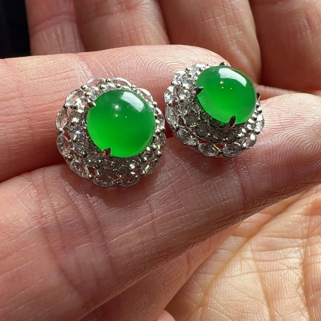 18K金镶嵌翡翠耳饰缅料天然翡翠A货