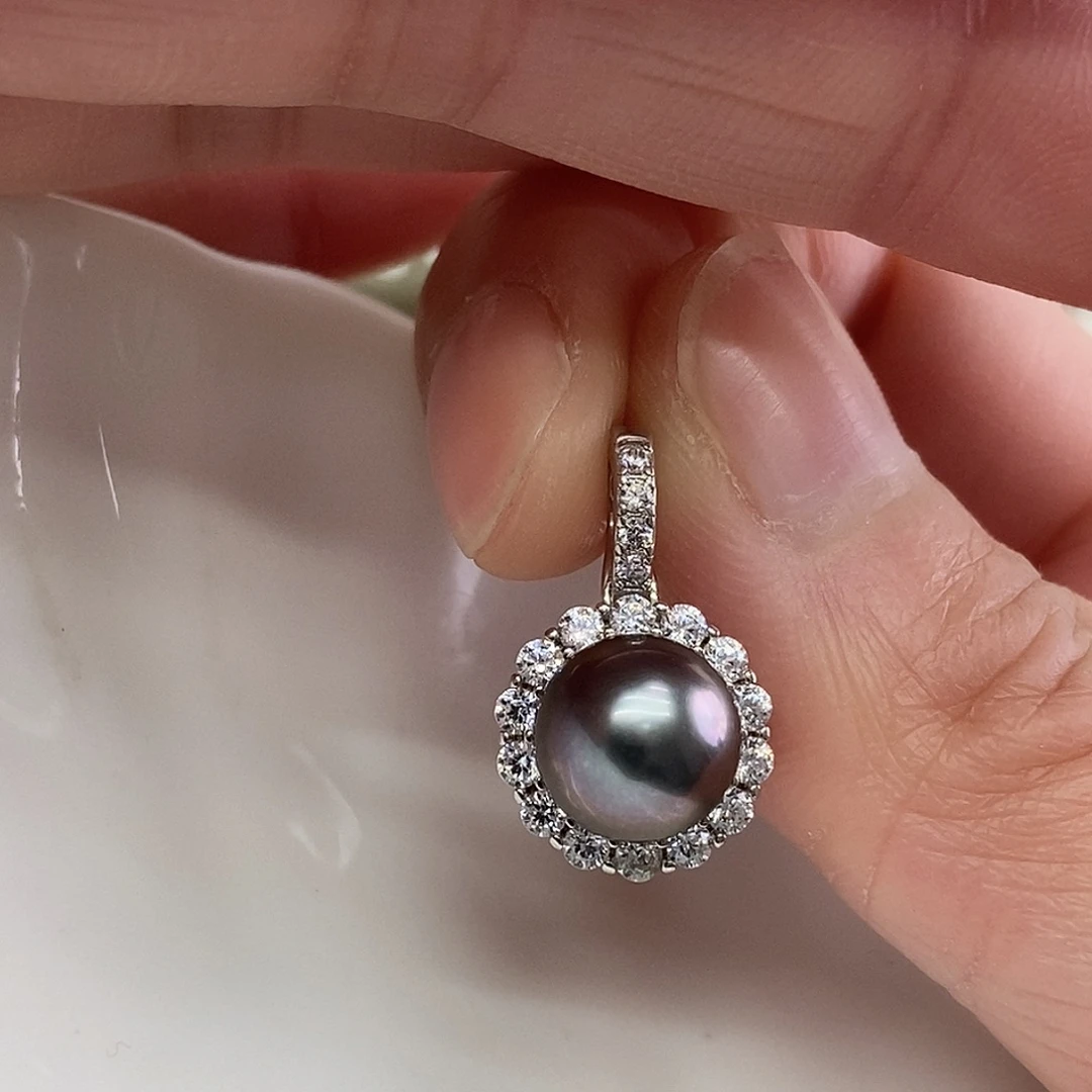 银S925镶嵌海水珍珠吊坠(不含链)