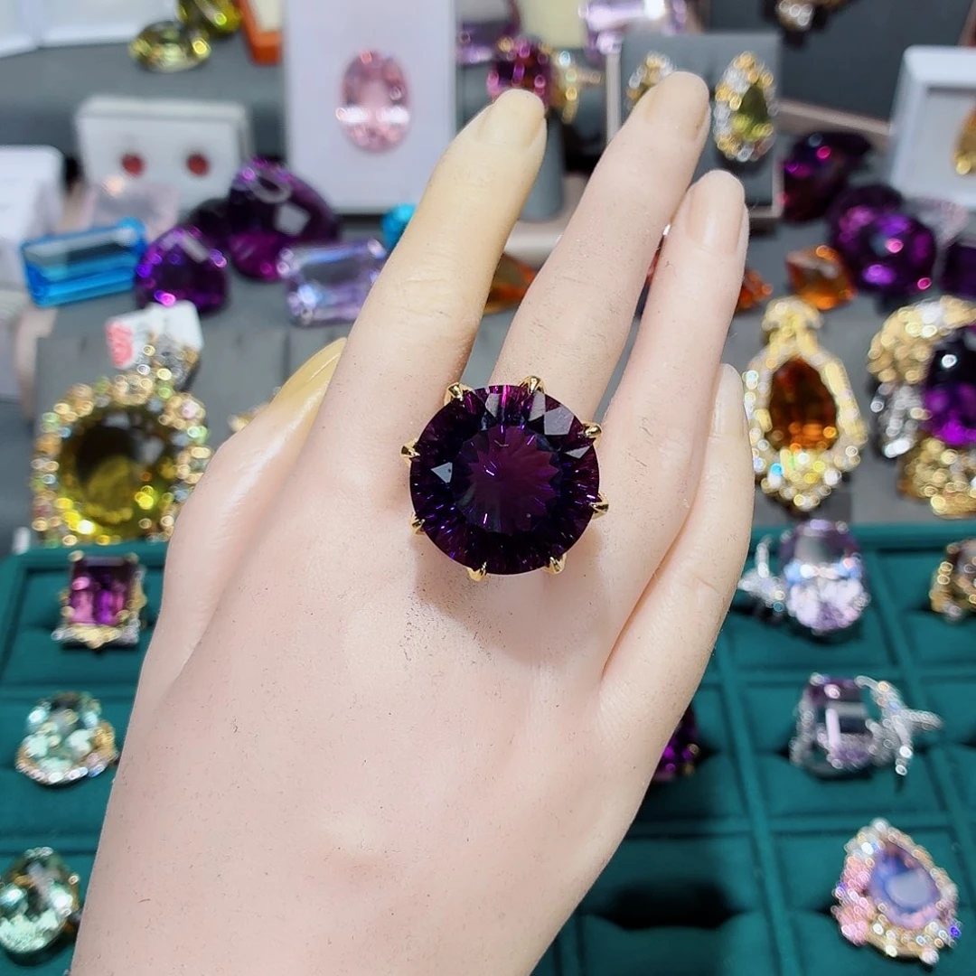 紫晶珠宝半成品银S925镶嵌戒指