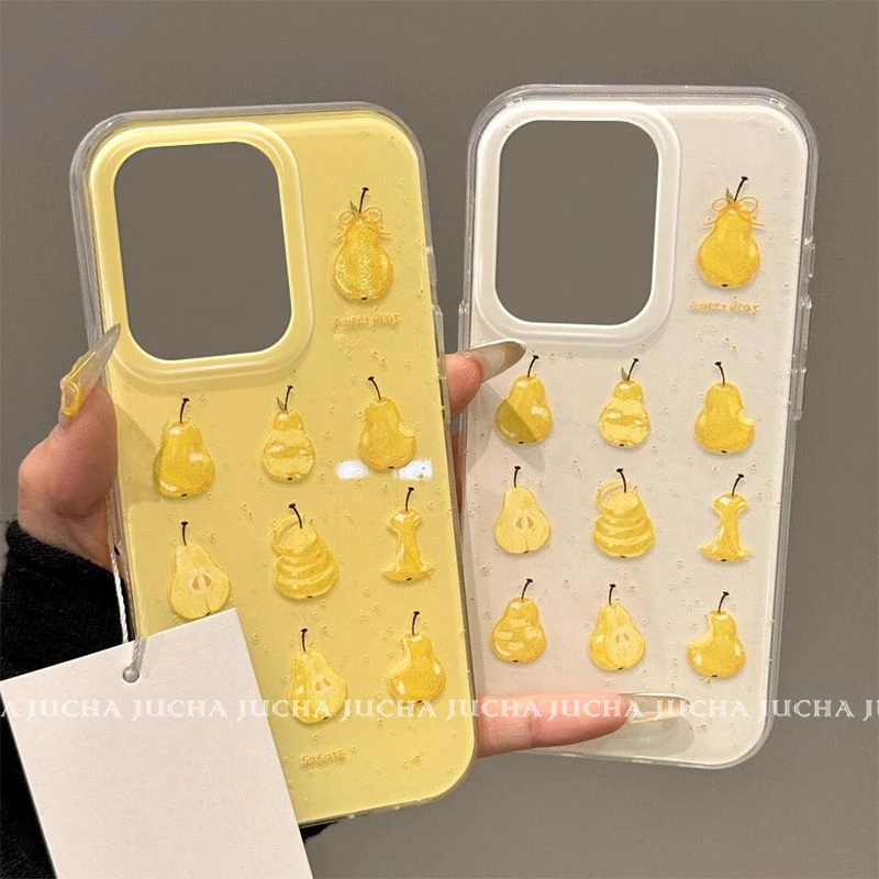 趣味黄底梨子适用苹果16pro手机壳简约荣耀400透明华为nova14防摔